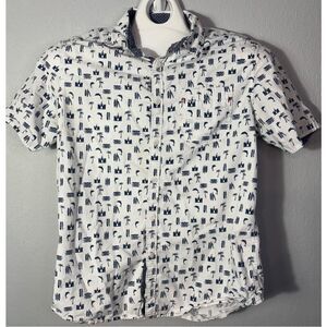 Burnside Men's White Tropical Print Button Down Short Sleeve Shirt Size M